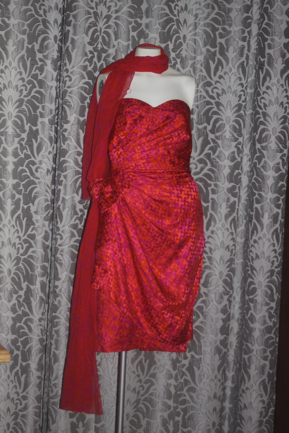 Vintage 80's A J Bari Silk Sarong Dress 12 M L