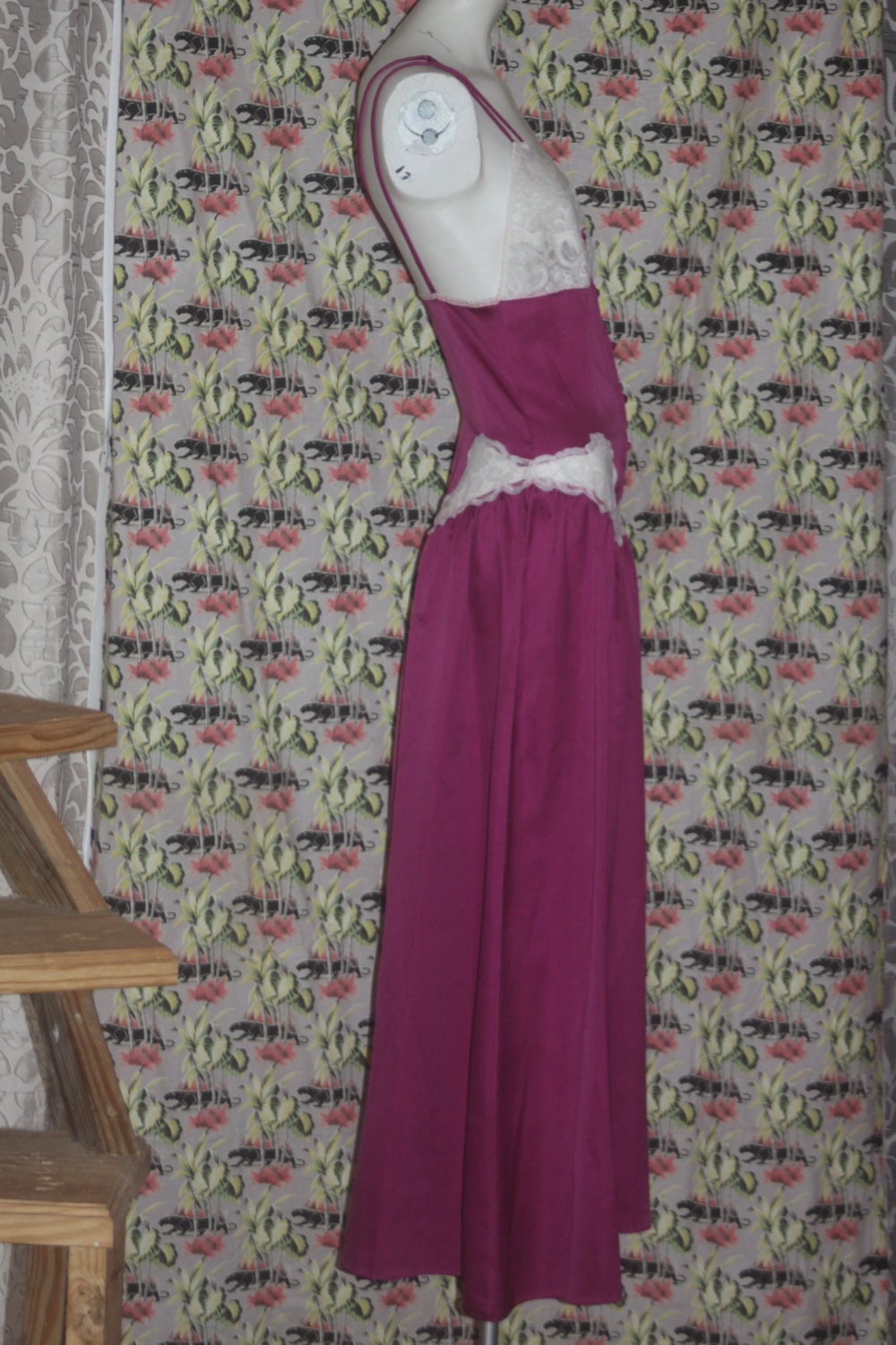 Vintage Intime 1970's Lace Maroon Nightgown Deadstock S