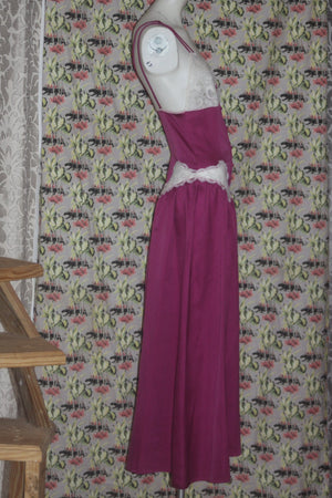 Vintage Intime 1970's Lace Maroon Nightgown Deadstock S