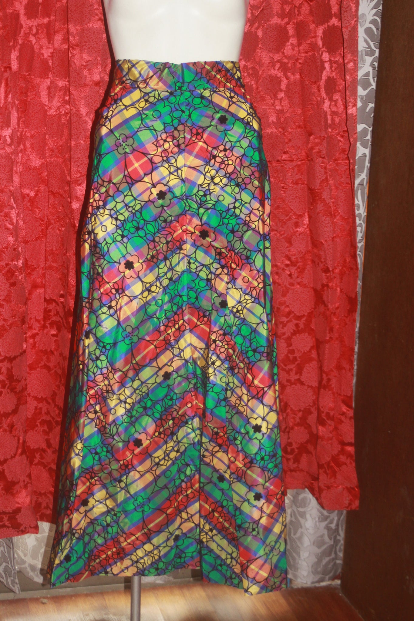 Vintage 60's 70's Velvet Jacket and Long Plaid Skirt xs