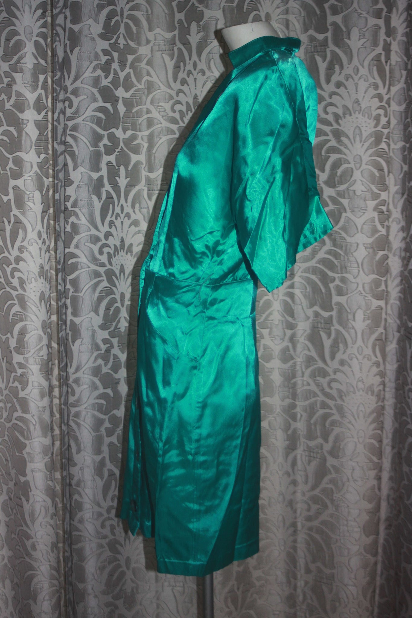 Vintage Green Satin Young Edwardian 1980's Dress M