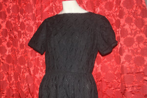 Vintage 1950's Form fit Black Eyelet Dress M