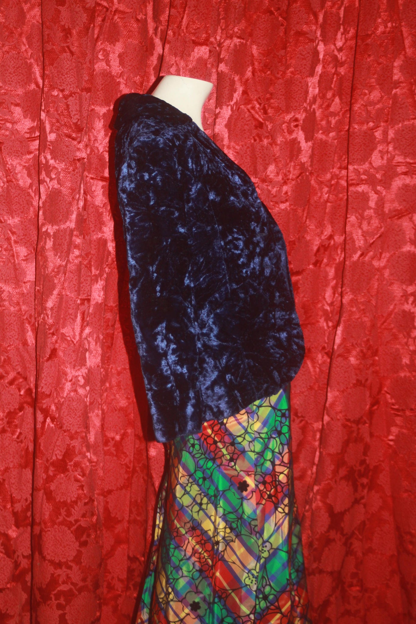 Vintage 60's 70's Velvet Jacket and Long Plaid Skirt xs