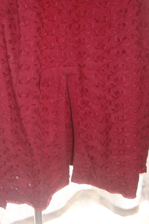 Vintage 1950's Red Eyelet Form Fitting Dress S