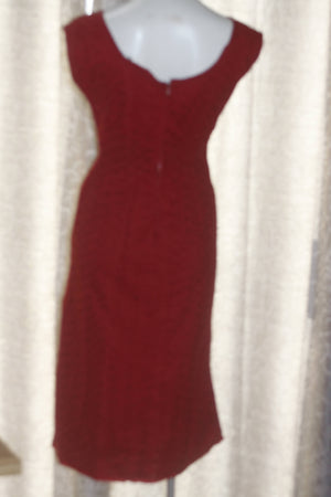 Vintage 1950's Red Eyelet Form Fitting Dress S