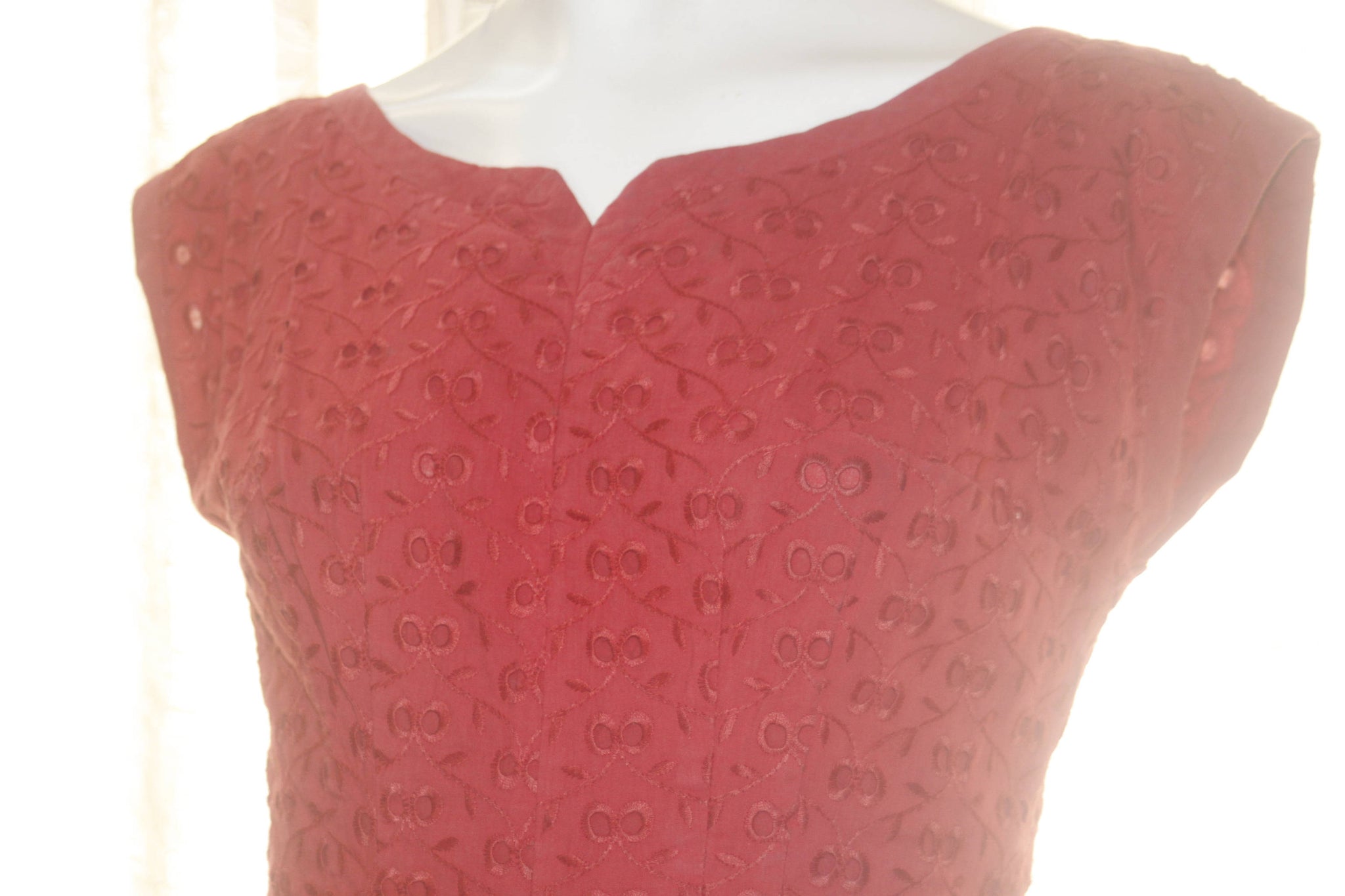 Vintage 1950's Red Eyelet Form Fitting Dress S
