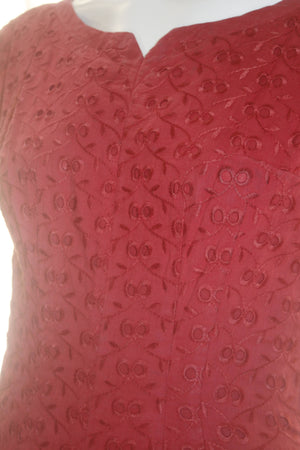 Vintage 1950's Red Eyelet Form Fitting Dress S