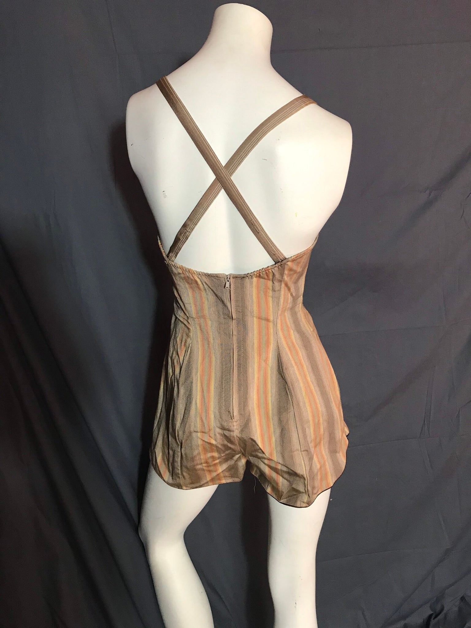 Vintage Par Form Striped 1950's Bathing Suit Playsuit M/L 16/38
