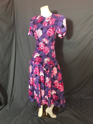 Vintage Act 1 Floral 1970's 80's Drop Waist Smocked Dress 7/8 M