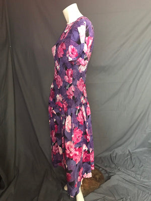 Vintage Act 1 Floral 1970's 80's Drop Waist Smocked Dress 7/8 M