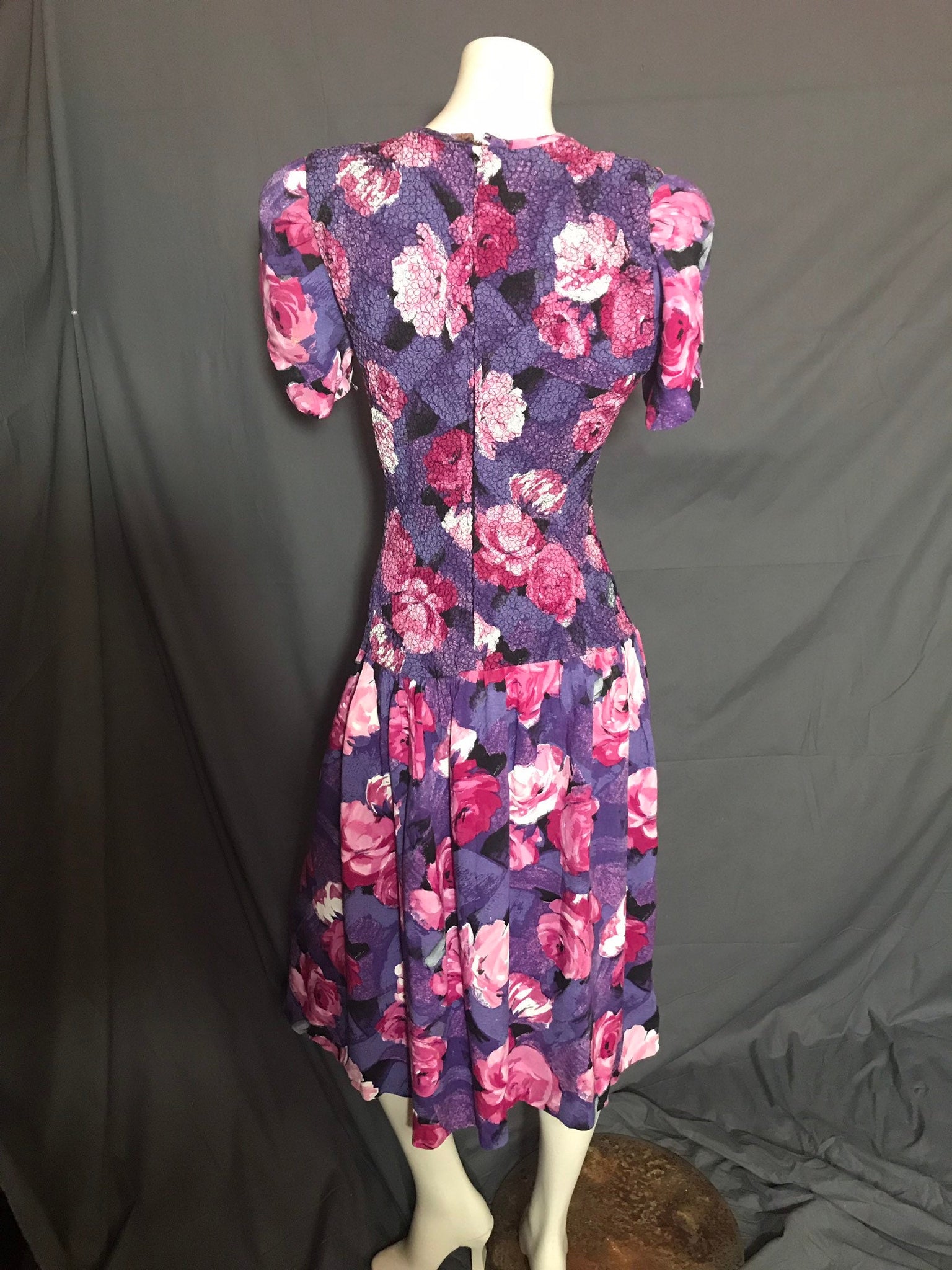 Vintage Act 1 Floral 1970's 80's Drop Waist Smocked Dress 7/8 M