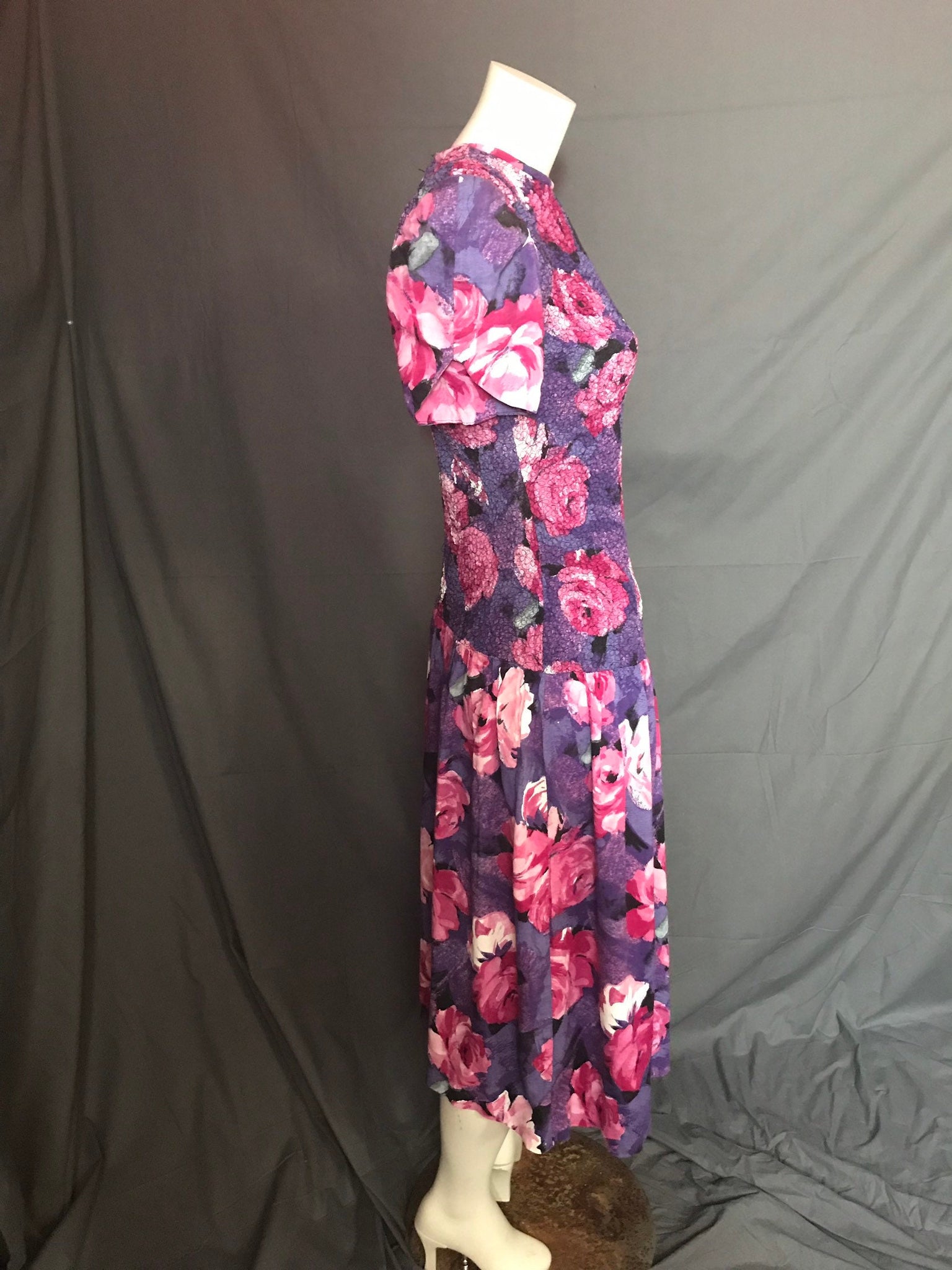 Vintage Act 1 Floral 1970's 80's Drop Waist Smocked Dress 7/8 M