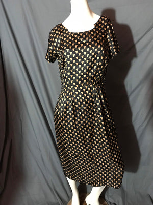 Vintage 1950's Black Print Midcentury Dress M
