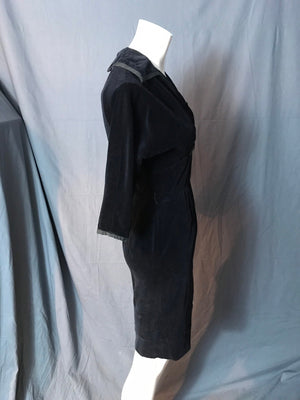 Vintage 1950's Black Velvet R & K Fitted Dress M