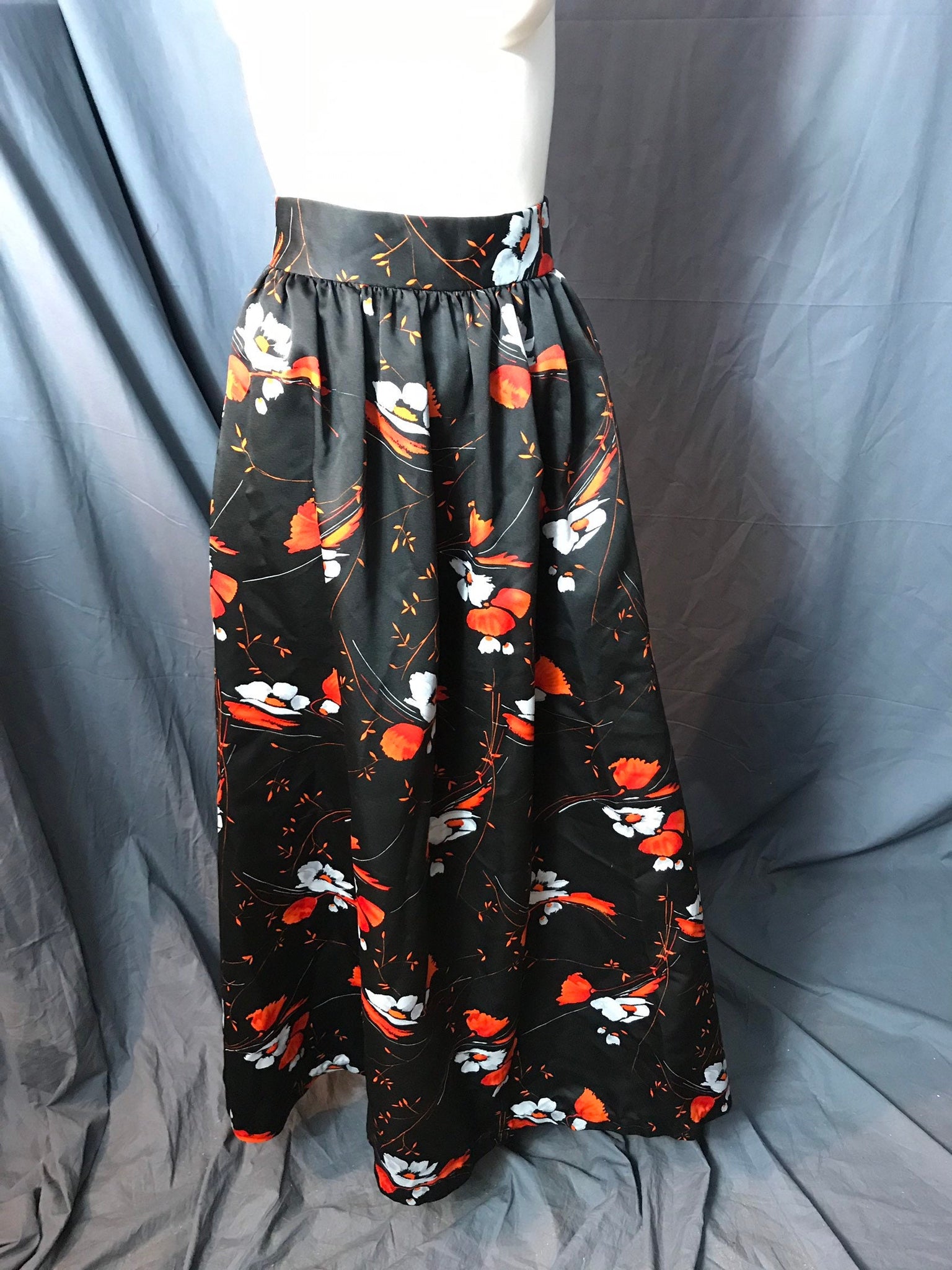 Vintage long black and orange 1970's skirt m