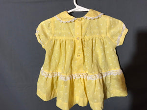 Vintage 1970's Yellow cotton Ruffle Baby Dress sz 1