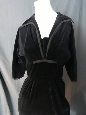 Vintage 1950's Black Velvet R & K Fitted Dress M