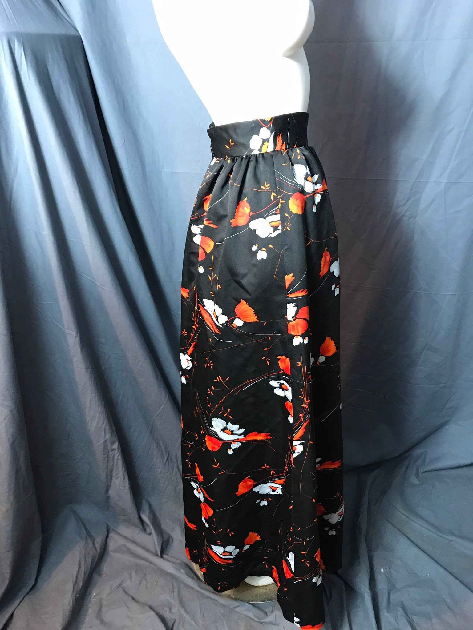 Vintage long black and orange 1970's skirt m