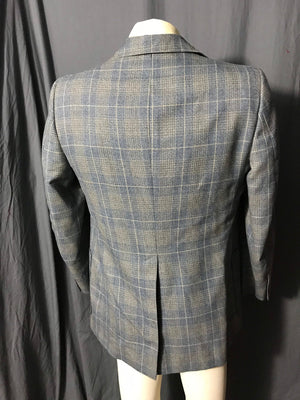 Vintage Curlee 1970’s blue plaid sports coat suit 42