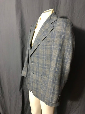 Vintage Curlee 1970’s blue plaid sports coat suit 42