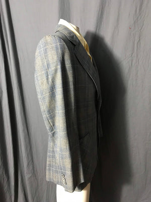 Vintage Curlee 1970’s blue plaid sports coat suit 42
