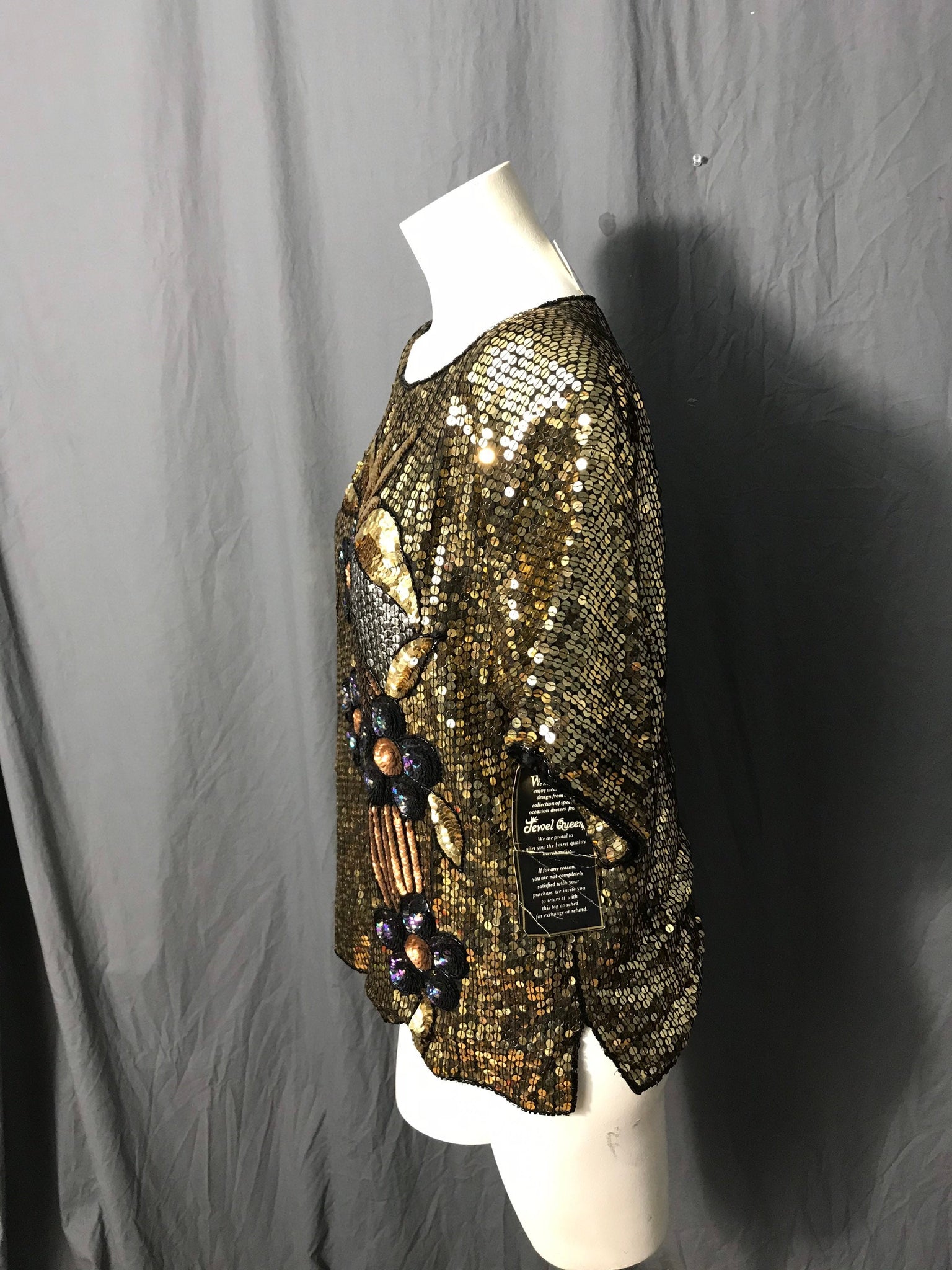 Vintage sequin Jewel Queen gold top / shirt M deadstock