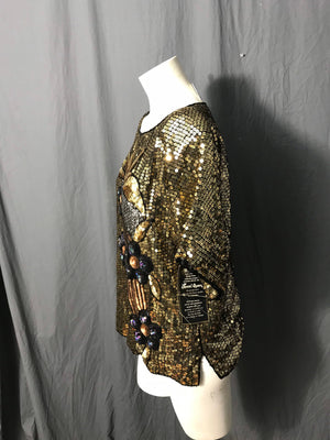 Vintage sequin Jewel Queen gold top / shirt M deadstock