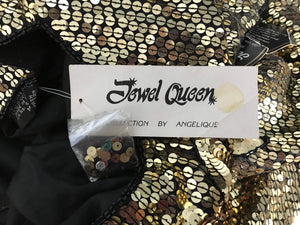 Vintage sequin Jewel Queen gold top / shirt M deadstock