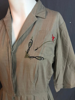Vintage 1950’s cotton tan shirt dress S