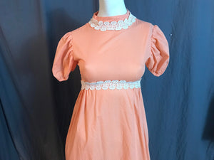 Vintage 60’s 70’s Swiss dot peach maxi dress XS / S