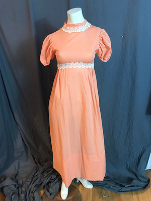 Vintage 60’s 70’s Swiss dot peach maxi dress XS / S