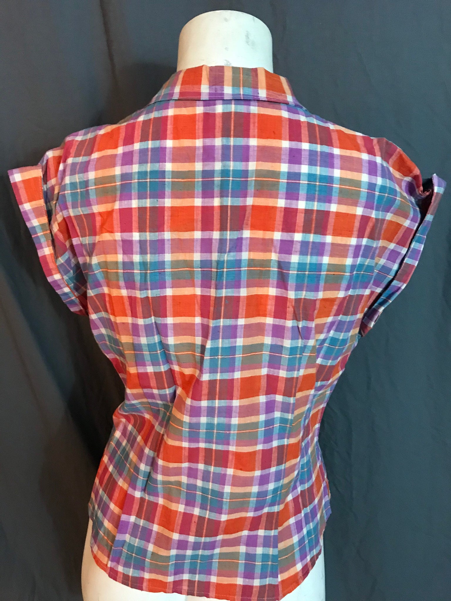 Vintage Deadstock 1970’s 1980’s plaid Topics fitted blouse 10