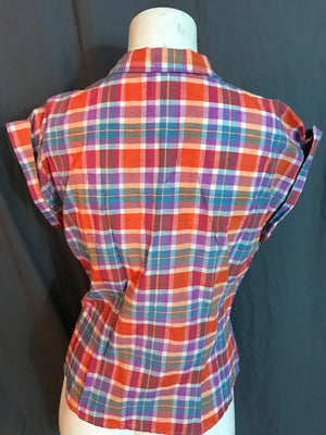 Vintage Deadstock 1970’s 1980’s plaid Topics fitted blouse 10