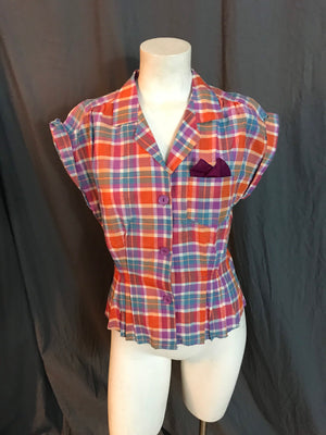 Vintage Deadstock 1970’s 1980’s plaid Topics fitted blouse 10