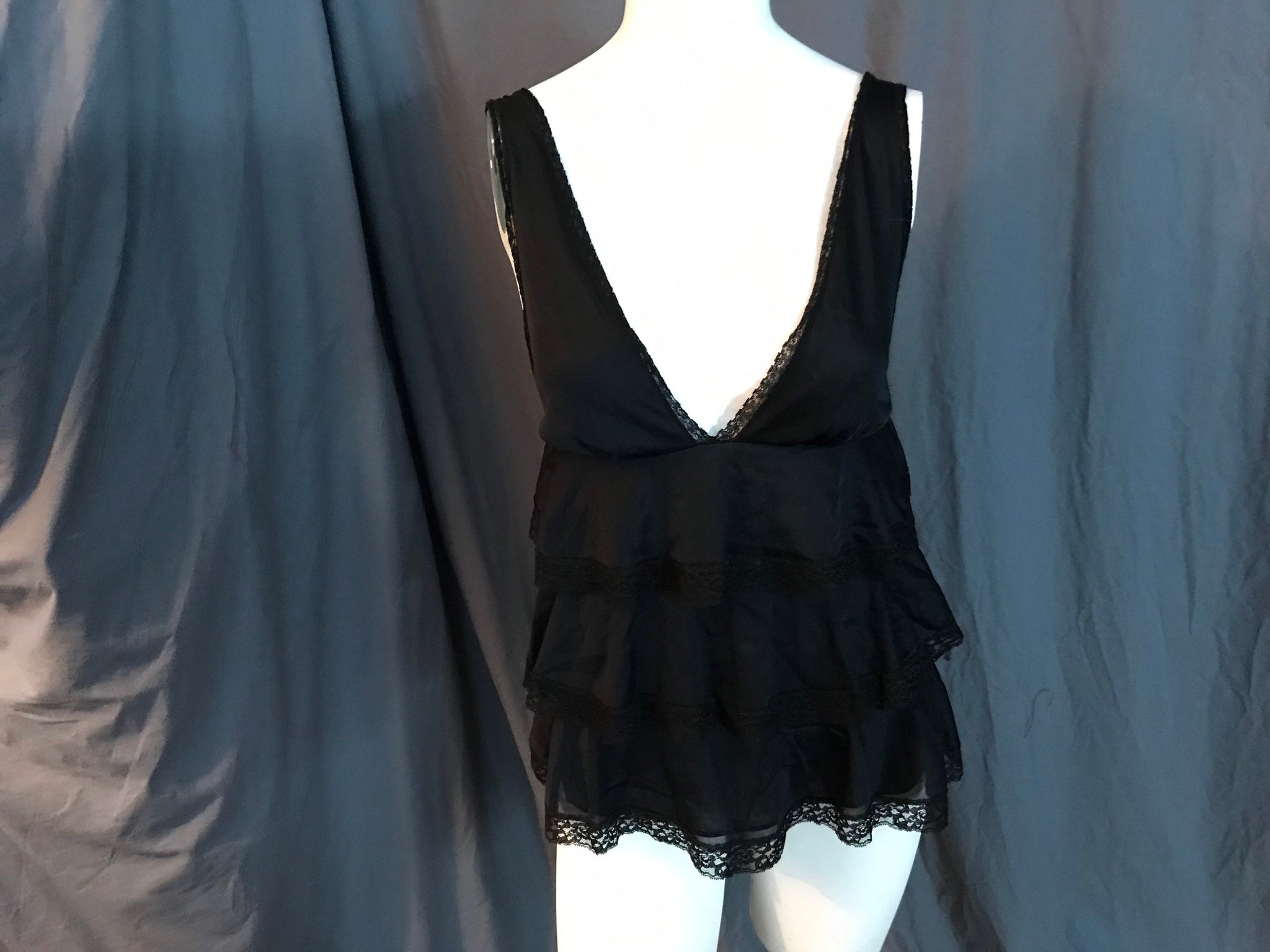 Vintage Sears black ruffle babydoll top lingerie S 34