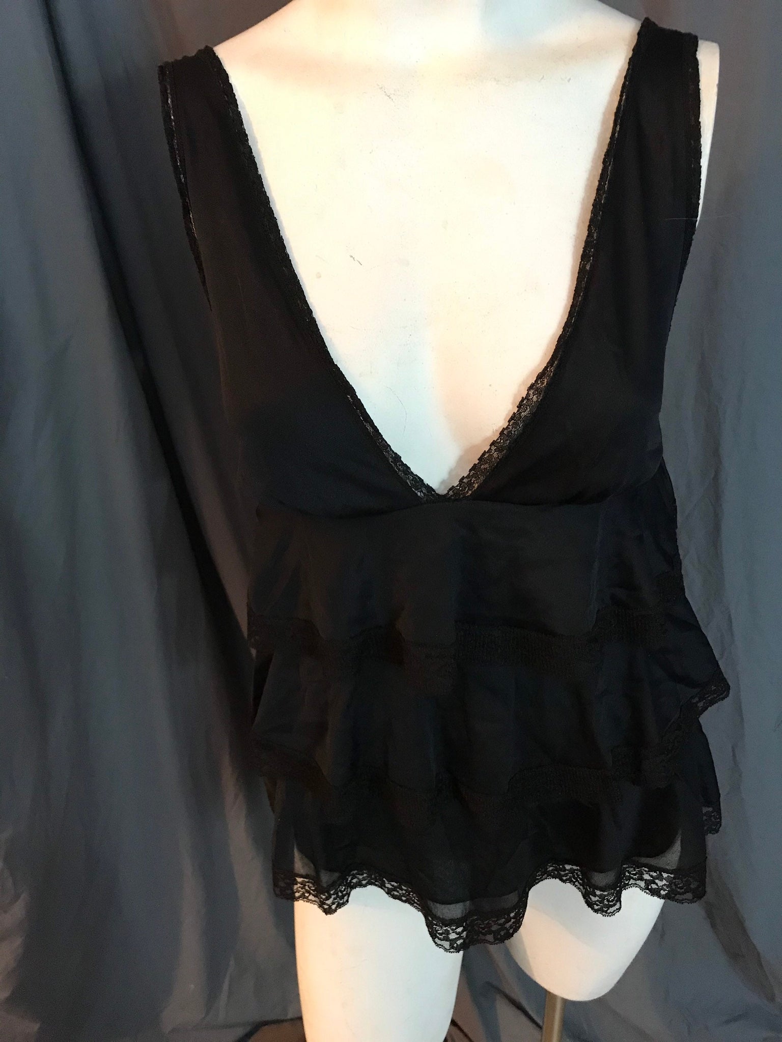 Vintage Sears black ruffle babydoll top lingerie S 34