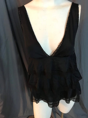 Vintage Sears black ruffle babydoll top lingerie S 34