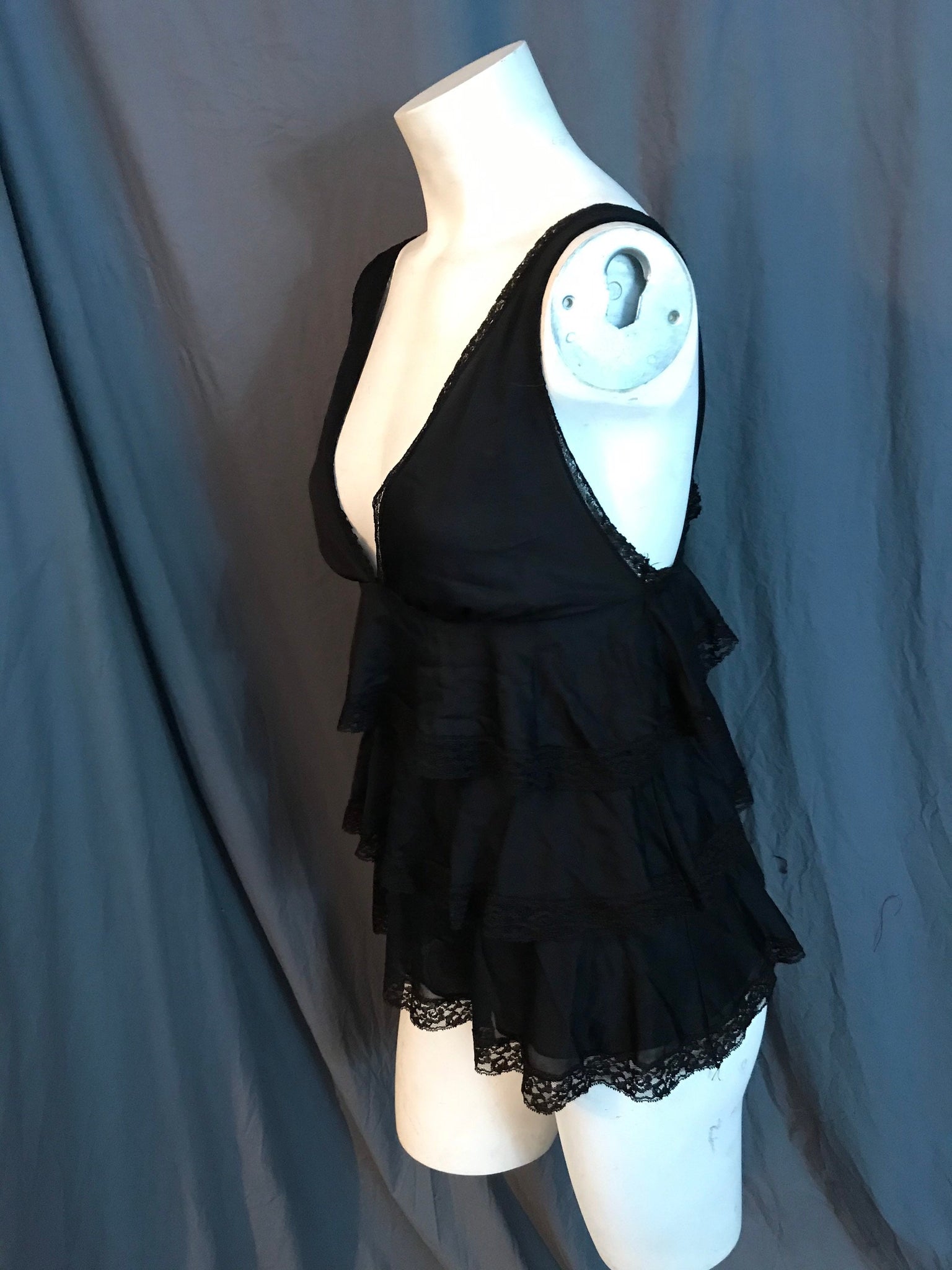 Vintage Sears black ruffle babydoll top lingerie S 34