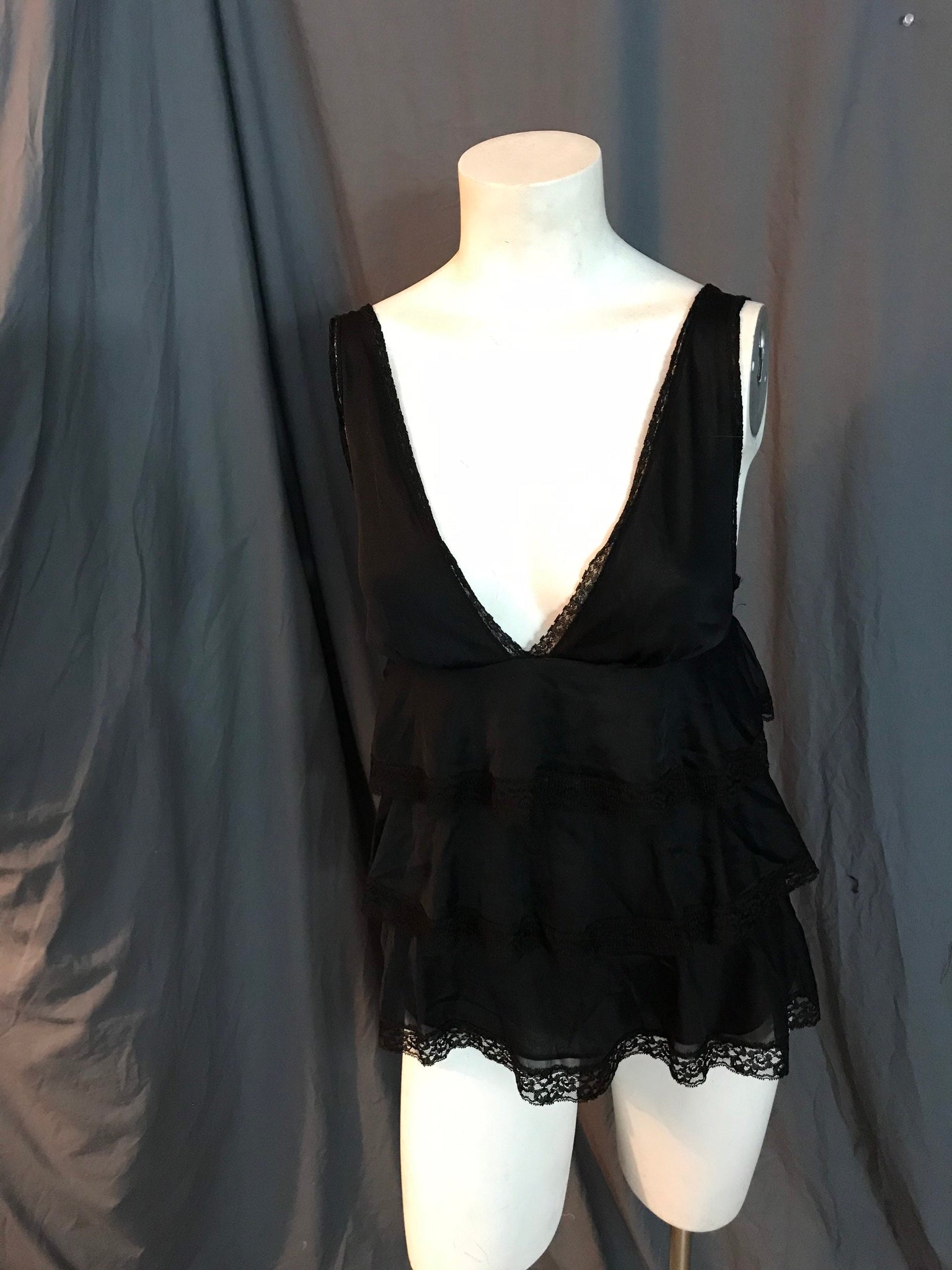 Vintage Sears black ruffle babydoll top lingerie S 34