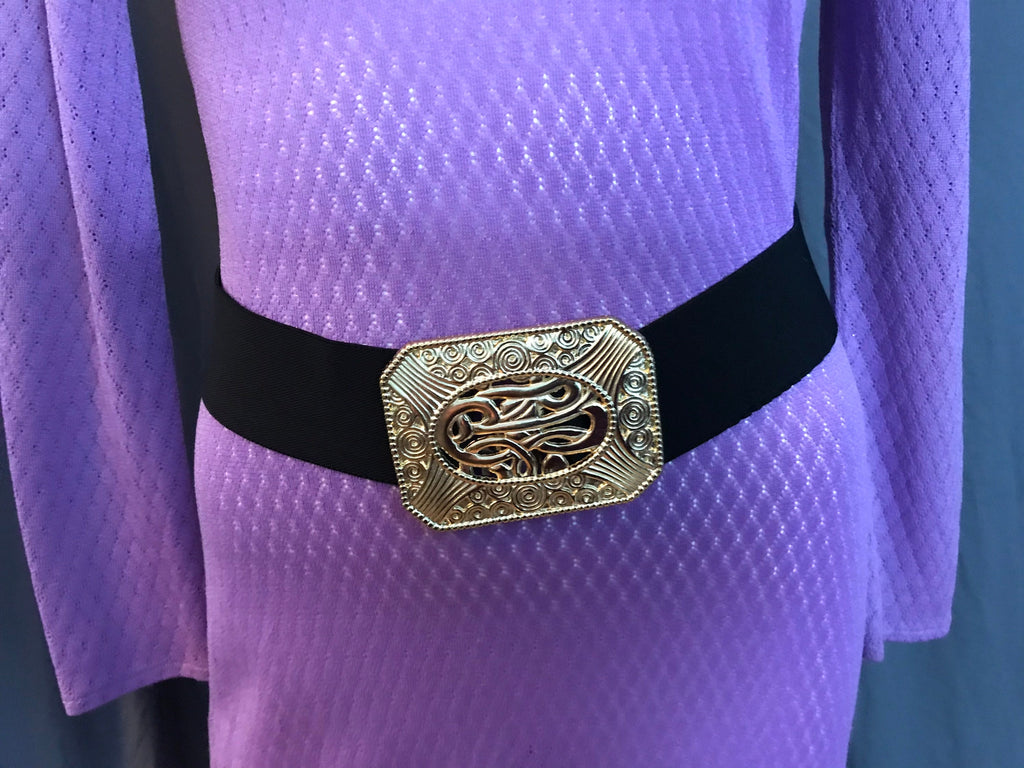 Vintage 1980’s stretch belt with huge gold buckle L XL