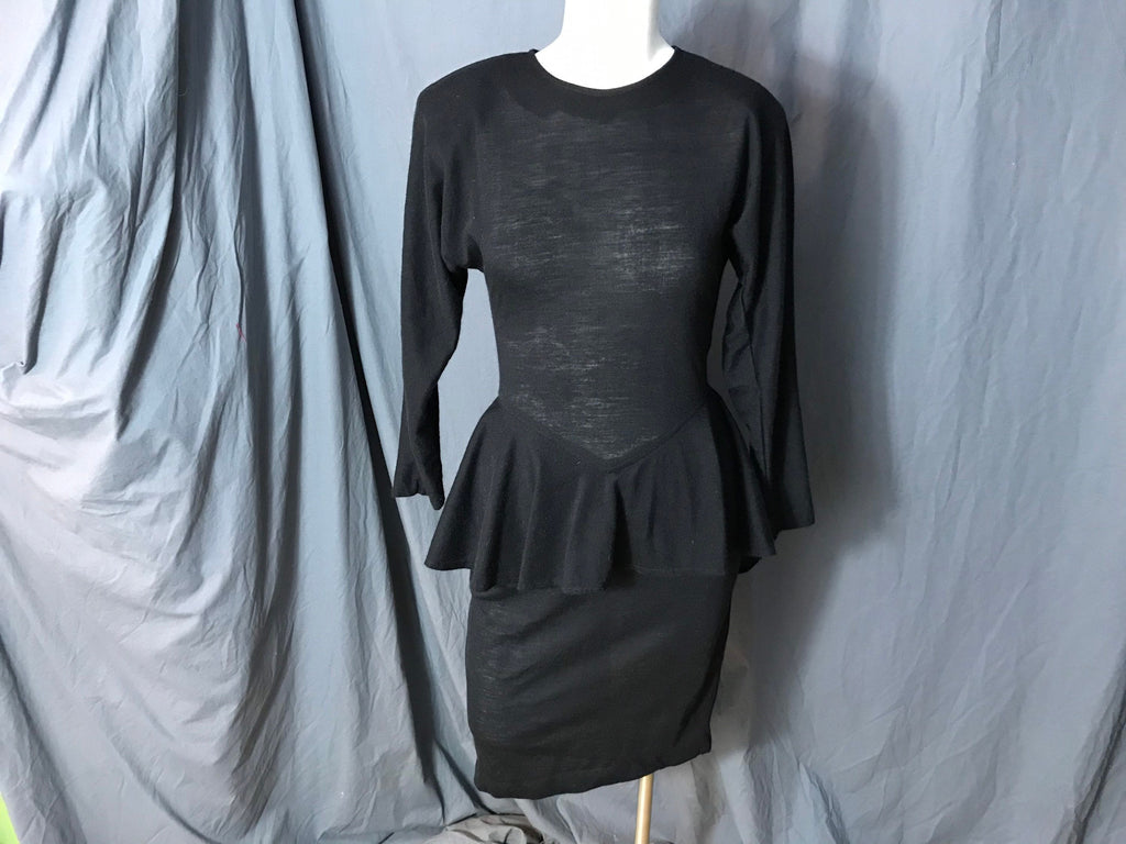 Vintage 1980’s Scarlett black cotton peplum dress 5/6
