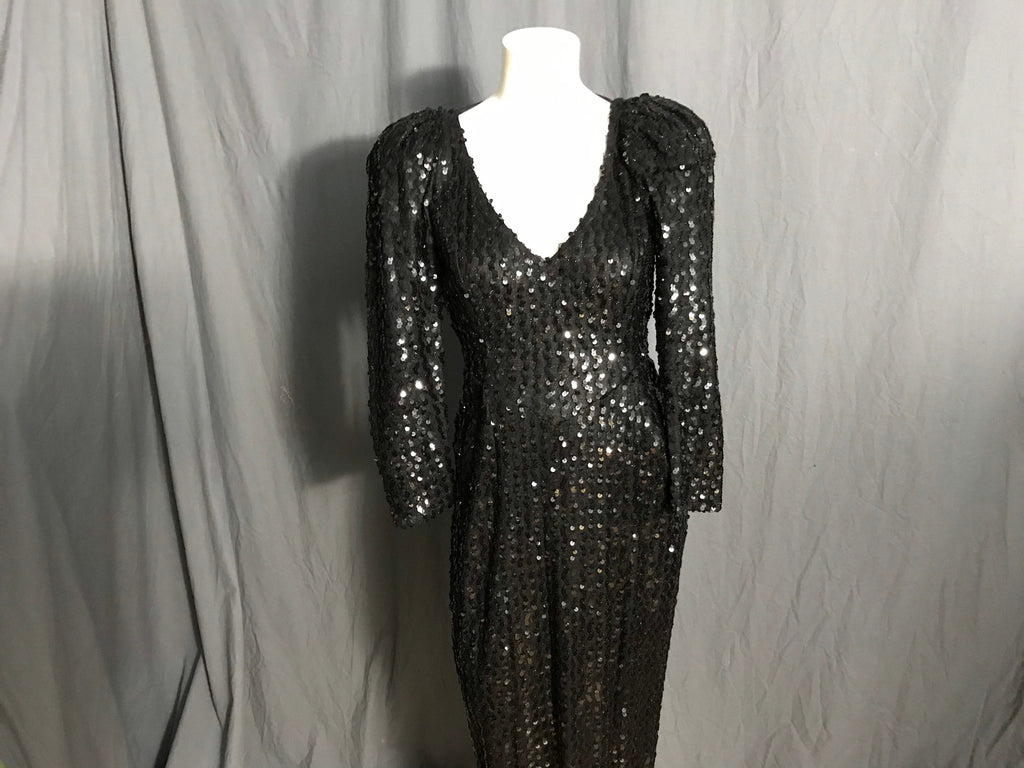 Vintage 1980’s black sequin David Howard for Climax fitted dress 5/6 S