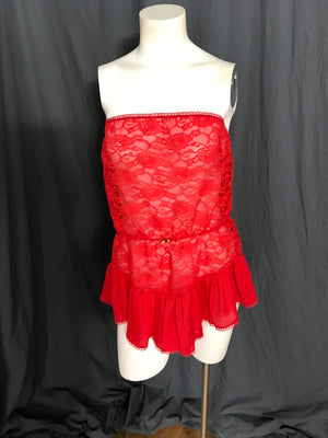 Vintage 1980’s red lace Undercover Wear strapless teddy XL