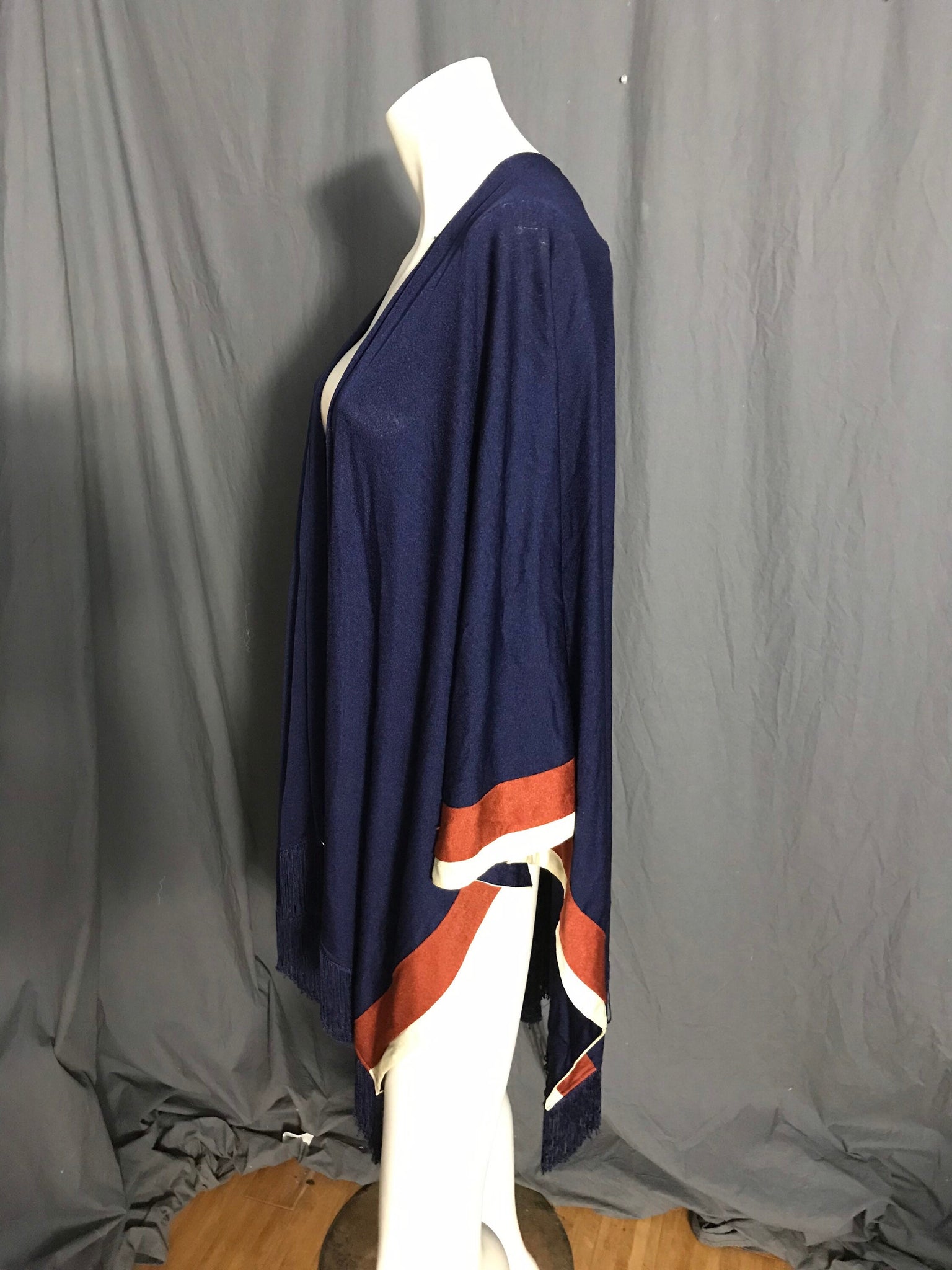 Vintage 1970’s Jantzen blue striped fringe cape shawl