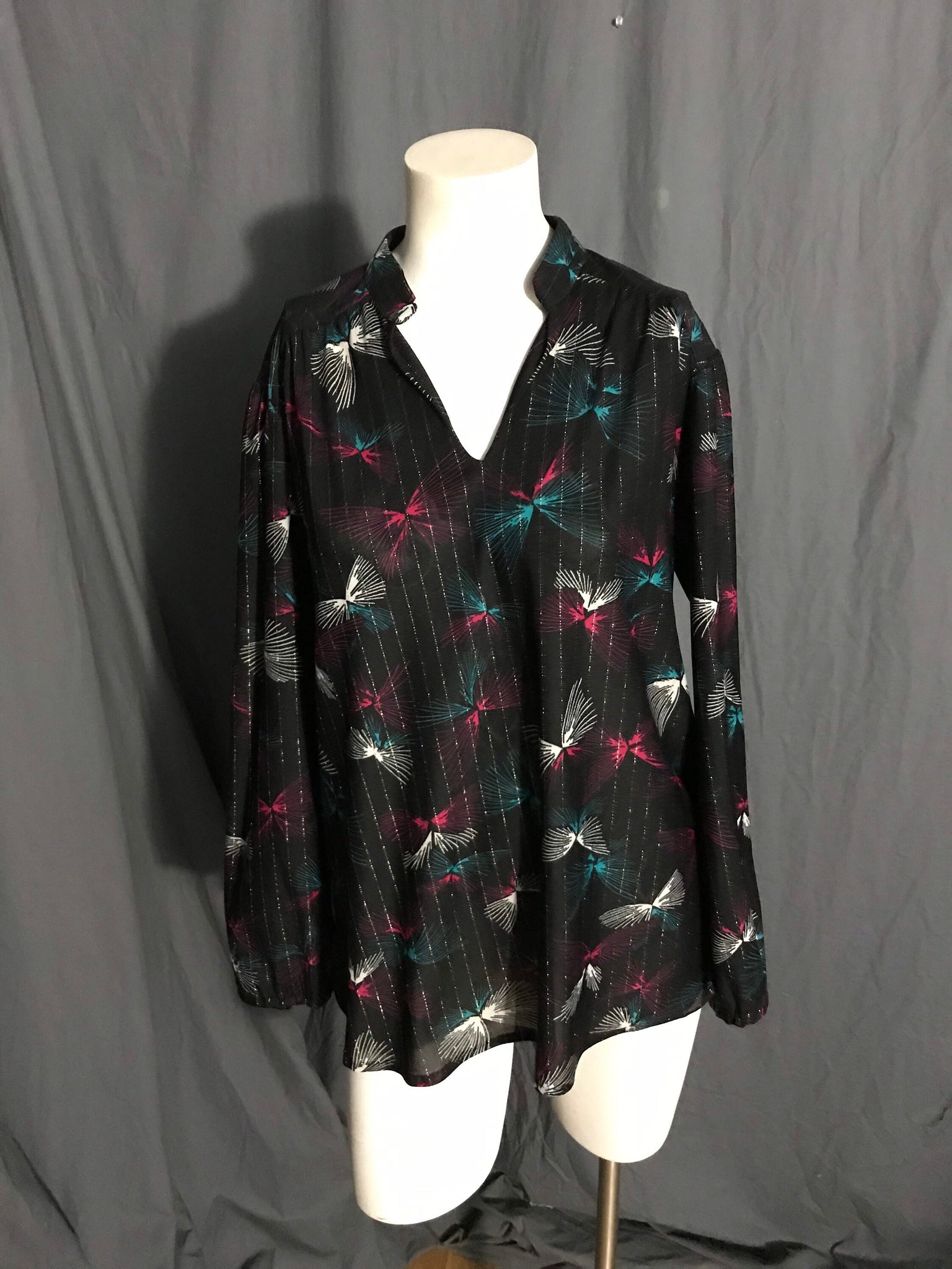 Vintage 1970’s sheer black metallic Sears shirt blouse M L