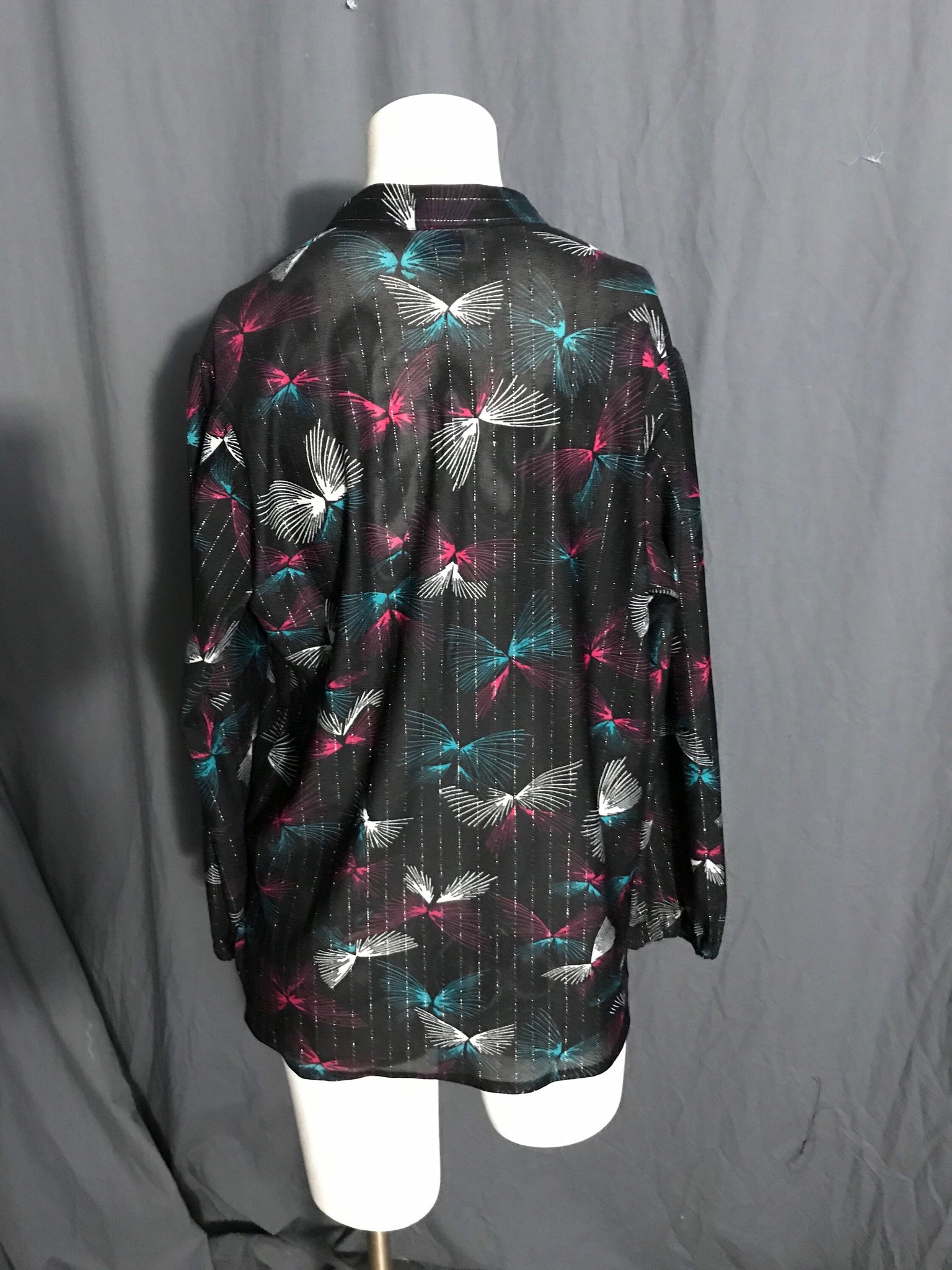 Vintage 1970’s sheer black metallic Sears shirt blouse M L