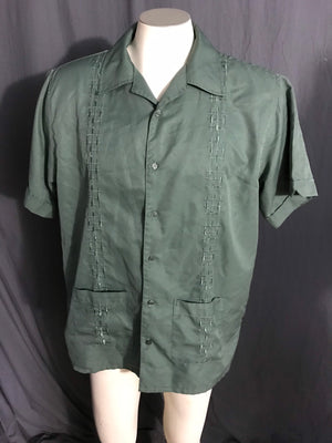 Vintage Guayabera green embroidered shirt L