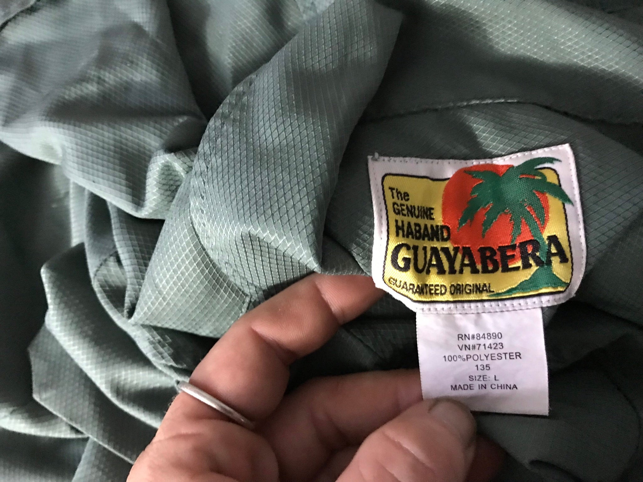 Vintage Guayabera green embroidered shirt L