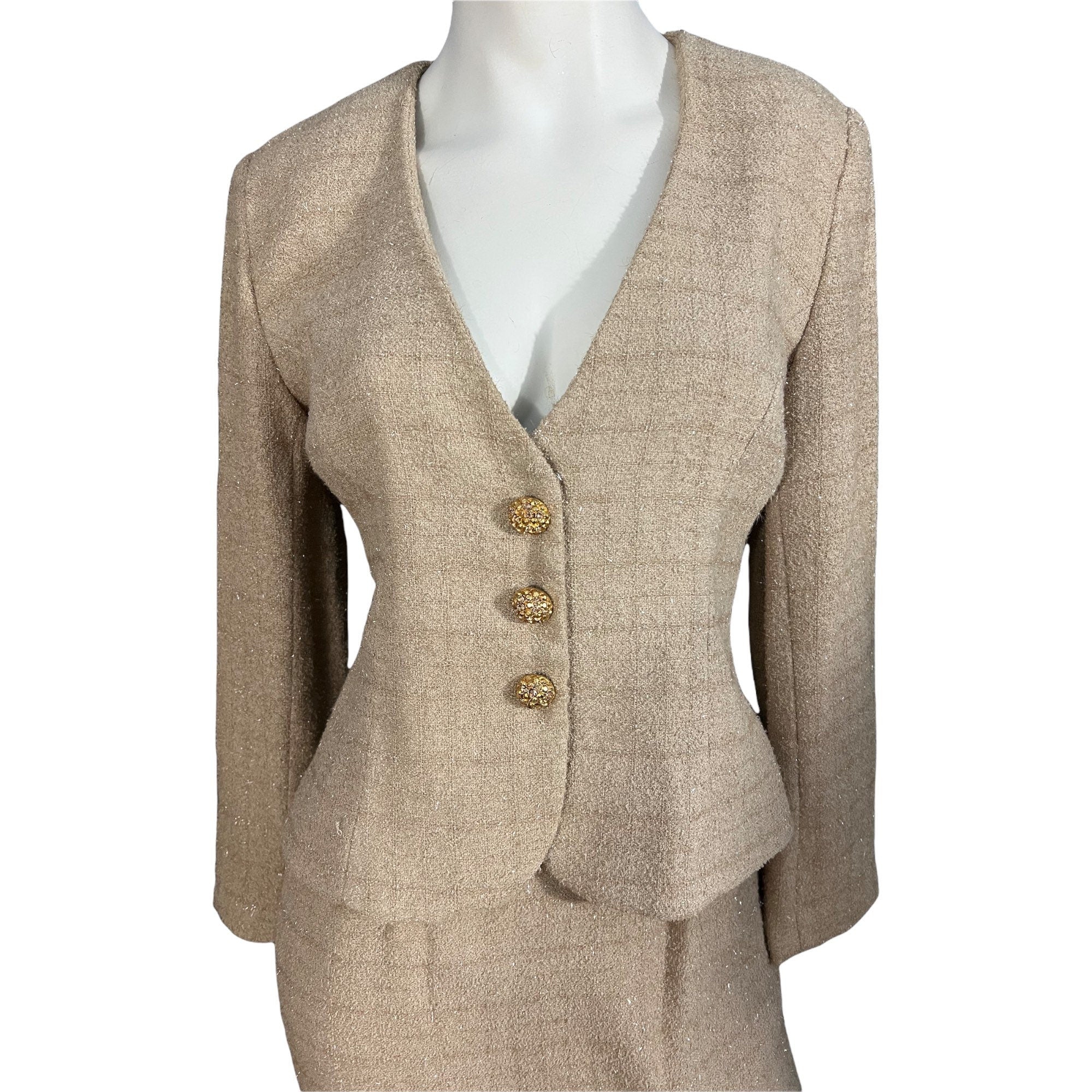 Vintage Victor Costa suit 4 gold and tan