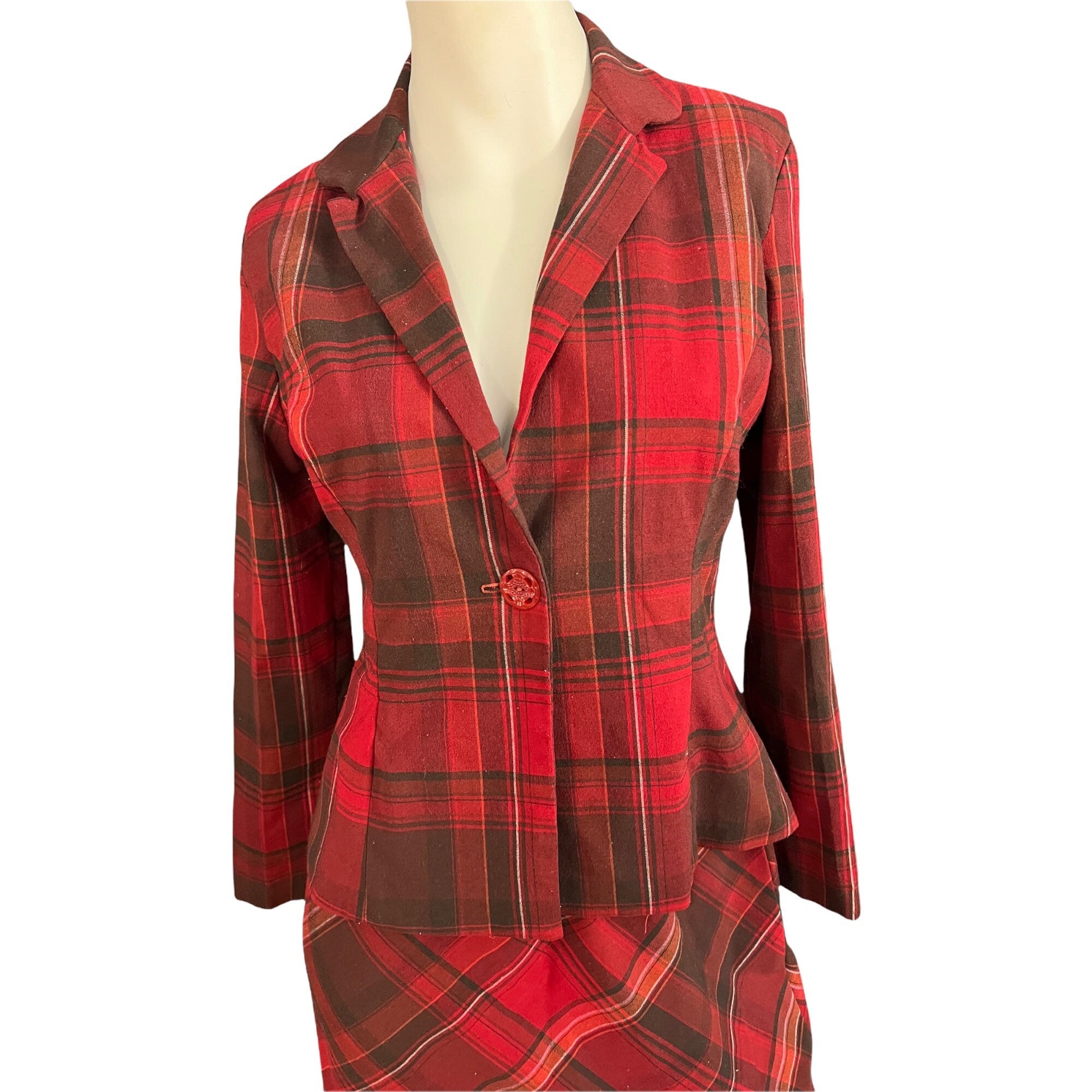 Vintage 80's handmade plaid dress set M L